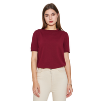 Chemisier en tricot à manches courtes et col rond pour femme, T-shirt confortable et élégant, respirant, de haute qualité
