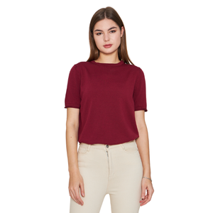 Blusa de punto de manga corta con cuello redondo para mujer, Camiseta cómoda y elegante, transpirable, servicio OEM de alta calidad - Product Image 1