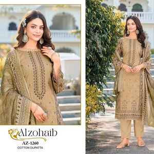 Traje de Salwar semicosido de algodón puro pakistaní indio Impresión digital Algodón elegante Gasa Dupatta Fiesta exclusiva Ropa regular - Product Image 1