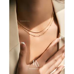 Collar de doble capa chapado en oro con diseño de espiga, resistente al deslustre, impermeable, cadena tipo satélite y cuerda, regalo de moda para anillos - Product Image 5