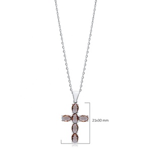 Collar con abalorio de piedra sultanita con diseño de Cruz ovalada de 21x30mm, joyería hecha a mano turca de Plata de Ley 925 para comprador mayorista - Product Image 2