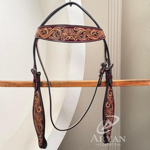 Nouveau casque de cheval en cuir usiné à la main de conception personnalisée pour la tête de bride occidentale équipement de cheval en cuir de vachette véritable - Product Image 1