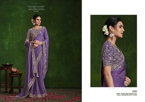 Hermoso vestido Última colección Blusa Sari de seda Habotai de alta calidad con Secuencia y trabajo bordado Exportador mundial - Product Image 3