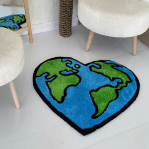 Tapis à nœuds en laine fait main, taille personnalisable, motif rayé, cadeau personnel en forme de cœur en coton tufté - Product Image 1