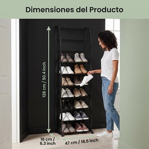 Zapatero Moderno de Acero al Carbono con 5+ Niveles, Almacenamiento que Ahorra Espacio para Entrada, Capacidad para 20-25 Pares, Tipo Vertical, 47x16x128 cm, Negro - Product Image 2
