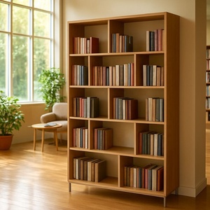 Vitrine minimaliste en teck Bibliothèques rustiques Étagères à livres en bois Mobilier industriel pour bureau à domicile moderne et mobilier de bibliothèque - Product Image 6