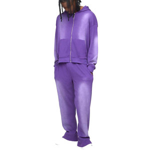 Low MOQ Best Selling Men's Acid Wash Breathable Winter Hooded Tracksuits Premium Quality Contrast Color - Product Image 1