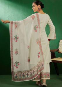 Ensemble Kurta Pant avec Dupatta Salwar Suit pour femmes Trendmalls, broderie ethnique, mariage, toutes saisons (G287-Offwhite) - Product Image 2