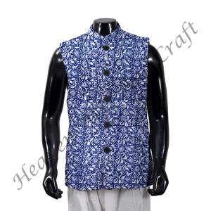 Veste matelassée à imprimé bloc indien fait à la main vêtements pour hommes vestes en coton bohème manteau court cadeau de vacances pour lui coton imprimé bloc - Product Image 3