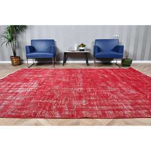 Turkish Rug 6.6x9.4 ft, <b>Red</b> White Ombr <b>Wool</b> Vintage Rug - Product Image 1