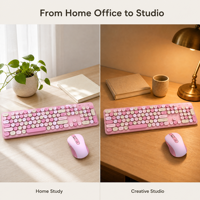 Ensemble clavier et souris sans fil USB rétro haut de gamme, touches rondes silencieuses, ultra-minces et ergonomiques, pour femmes, filles et enfants