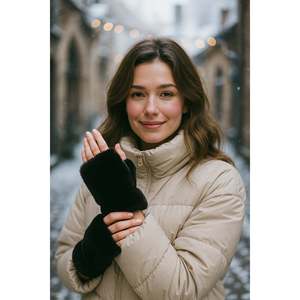 Gants en peluche noirs à découpes pour femmes ELD33 - ELD33-BLACK - Product Image 4