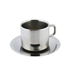 Article le plus vendu Ensemble de tasses à café et soucoupes à double paroi en acier inoxydable pour la cuisine
