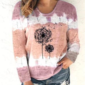 Jersey de invierno para mujer, sudadera, suministro de fábrica, Tie Dye-Camiseta con estampado, patrón sólido de poliéster/algodón - Product Image 1