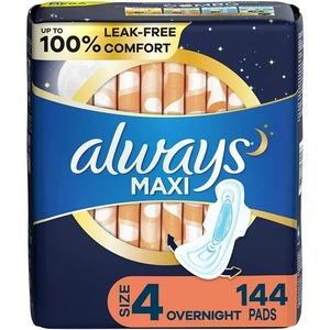 Always Maxi Feminine Pads Taille 4 Absorption pendant la nuit 48 Count X 3 Packs (144 Count Total) Femmes Multipack Ailes Sanitaires - Product Image 5