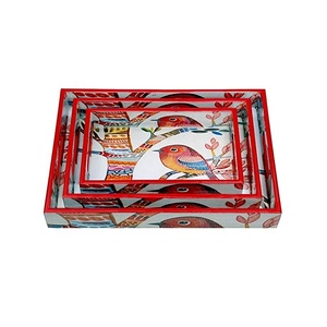 Bandeja de servicio de resina de madera rectangular con bandeja artesanal decorativa de Impresión digital personalizada para té, aperitivos y decoración del hogar - Product Image 1