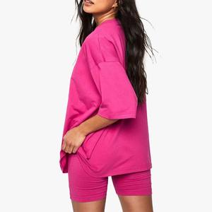 Ropa informal de algodón para mujer, camisetas y pantalones cortos de gran tamaño lisos de Color sólido, conjuntos de dos piezas, chándales de verano para mujer - Product Image 2