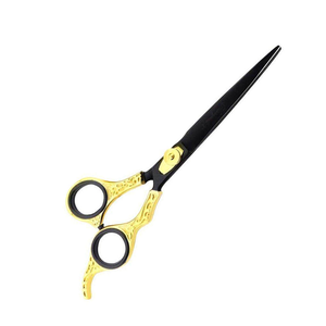 Poignée fantaisie ciseaux de coiffure de barbier métal acier noir enduit lame tranchante avec repose-doigt fixe - Product Image 2