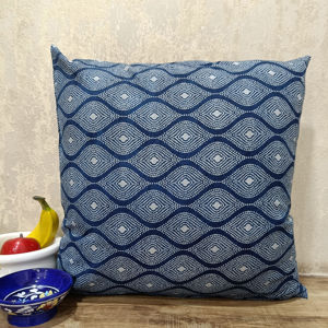 Funda de cojín de algodón índigo 100% con estampado a mano en bloque, estampado frontal y trasero, cremallera en la parte posterior, 45x45cm para el hogar - Product Image 1