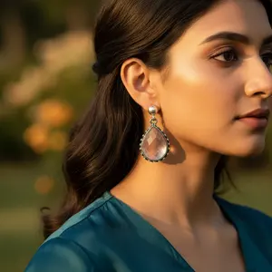 Pendientes de Plata 925 con Forma de Lágrima y Piedra Preciosa Rosa, Pendientes Largos Chapados en Oro de 14K para Mujer, para Boda o Regalo - Product Image 2