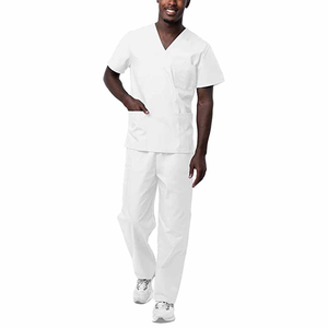 Ensemble de gommage expert de la meilleure qualité pour hommes, haut à col en V de couleur blanche et pantalon de gommage à cordon conique - Product Image 1