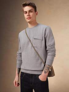 <b>Men's</b> <b>Grey</b> Solid 100% Cotton Regular Fit Full Sleeve Windproof Breathable Pullover <b>Sweatshirt</b> Wholesale for Winter Use Digital - Product Image 3