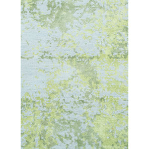 Alfombra Kavi Verde de Lana y Seda de Bambú Anudada a Mano, Diseño Abstracto Teoría del Caos para Dormitorio, Sala de Estar, Pasillo, Rectangular de 10 mm - Product Image 3