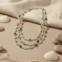 Collar de Cadena con Eslabones en Capas de Plata de Ley 925 con Múltiples Piedras Preciosas Naturales, Joyería Elegante para Mujeres y Niñas, para Uso Diario