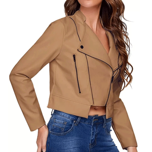 Chaqueta corta de motorista de piel de cordero Real para mujer, abrigo ajustado suave y transpirable para motocicleta - Product Image 2