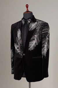 Fournisseur de vêtements OEM, blazer pour femme, col brodé de perles, luxueux, fait main, écologique, solide, coupe ajustée sexy, veste de mariage - Product Image 5