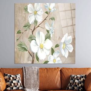 Art mural floral rustique : toile imprimée de branche de fleur blanche, art sur verre trempé - Product Image 1