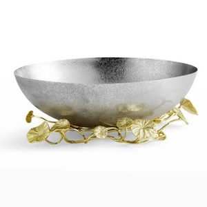 Golden Finishing Fruits Salad Serving Or <b>Mixing</b> <b>Bowl</b> With Wooden Base <b>Set</b> <b>of</b> 2 Metal Gold Plated Finishing <b>Bowl</b> With Wooden Base - Product Image 6
