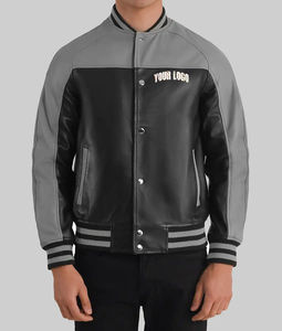 Men's Winter Baseball Varsity Jacket with Embroidery Letterman Bomber Coat Featuring Leather Sleeves Wholesale - Product Image 6