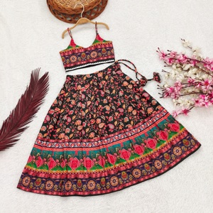 Shoryam Fashion Robe ethnique haut de gamme pour enfants, sans manches, imprimée numériquement, Lehenga Choli, style indien, entièrement cousue, pour filles, pour les fêtes - Product Image 1