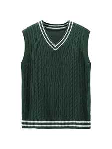 <b>Mens</b> Casual Knit <b>Sweater</b> <b>Vest</b> V Neck Korean Trend Solid Stripe Graduation School Uniform Cotton Custom - Product Image 3