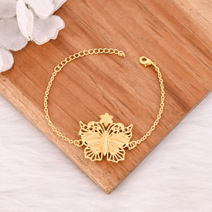 <b>Butterfly</b> Designer Brass Yellow Gold Plated Link Chain Adjustable Bracelet Women Jewelry Gifts Customized Wholesale Manufacturer - Product Image 4