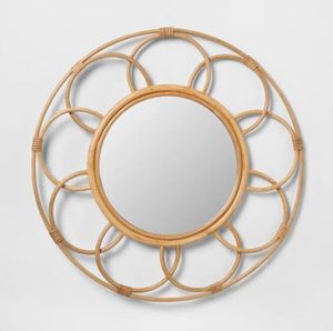 Elegant <b>rattan</b> wall <b>mirror</b> rectangular frame suitable for entryways hallways and contemporary stylish homes - Product Image 4