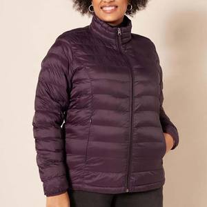Chaqueta acolchada ligera morada oscuro para mujer, con cremallera, abrigo de invierno cálido y plegable, ropa exterior informal para mujer - Product Image 1