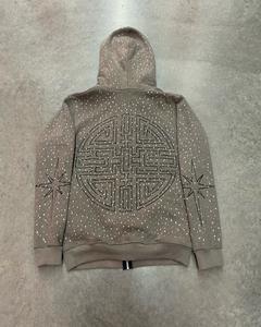 Fabricante personalizado Sun Faded bordado desgastado cremallera Streetwear ácido lavado 500gsm hombres Zip up Heavyweight Rhinestone Hoodie - Product Image 5