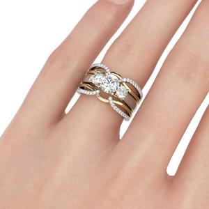 แหวนแต่งงานเงินแท้ทรงกลมเจียระไนสามเม็ดสองสี Jeulia - Product Image 4
