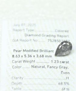 Diamante de Corte Brillante Modificado en Forma de Pera, Color Gris Fantasía, Certificado por GIA, 1.23 Ct. - Product Image 6