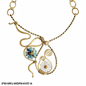 Artisan Mother of Pearl Flower <b>Necklace</b> Gold Wire Wrapped Floral Pendant <b>Boho</b> Shell Jewelry Iridescent MOP Charm Gift for Her - Product Image 2