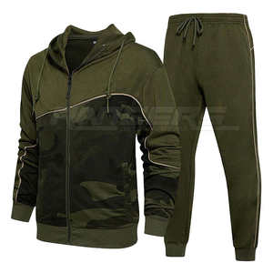 Ensemble de survêtement vert olive à imprimé camouflage, manches longues, coton et polyester, marque privée, vêtements de sport en gros, sweat-shirt pour homme - Product Image 1