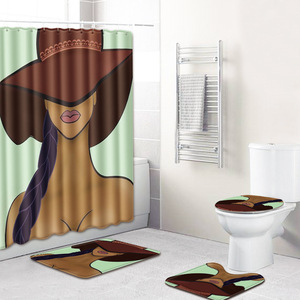 Ensemble de tapis de salle de bain africains imprimés sur mesure pour salle de bain, rideau de douche antidérapant, tapis de bain - Product Image 3