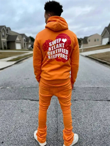 Ensemble sweat-shirt et jogging unisexe personnalisé avec patch de dessin animé, orange et bleu, streetwear, deux pièces, décontracté, pantalon de survêtement assorti, 100% coton molleton - Product Image 6