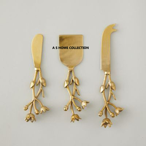 Juego de cubiertos dorados de lujo para queso con asas de ramas florales Cubiertos duraderos elegantes perfectos para fiestas y regalos - Product Image 1