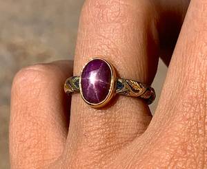 18k Gold Plated Victorian Engagement <b>Ring</b> Star Ruby Sterling Silver Handmade Gemstone <b>Indian</b> Fine Jewelry Third Party Certified - Product Image 4