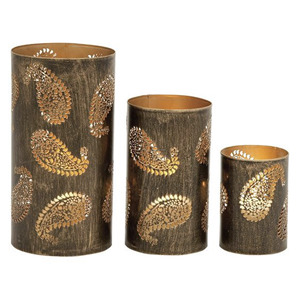 Ensemble de supports votifs contemporains en métal de 3 pièces avec motif de feuille fait à la main touche moderne pour la maison et la décoration de mariage - Product Image 1