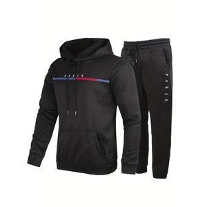 ชุดลำลองผู้ชายสองชิ้นสำหรับฤดูหนาว สไตล์สปอร์ต มีฮู้ด ผ้าริบ สีตัดกัน ผ้าฝ้าย 100% รับสั่งทำสีพิมพ์ลาย - Product Image 1