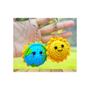 Crochet sun and earth couple keychain For Decoration/Gift Cute puff keychain wholesale cheap price with multiple size and color